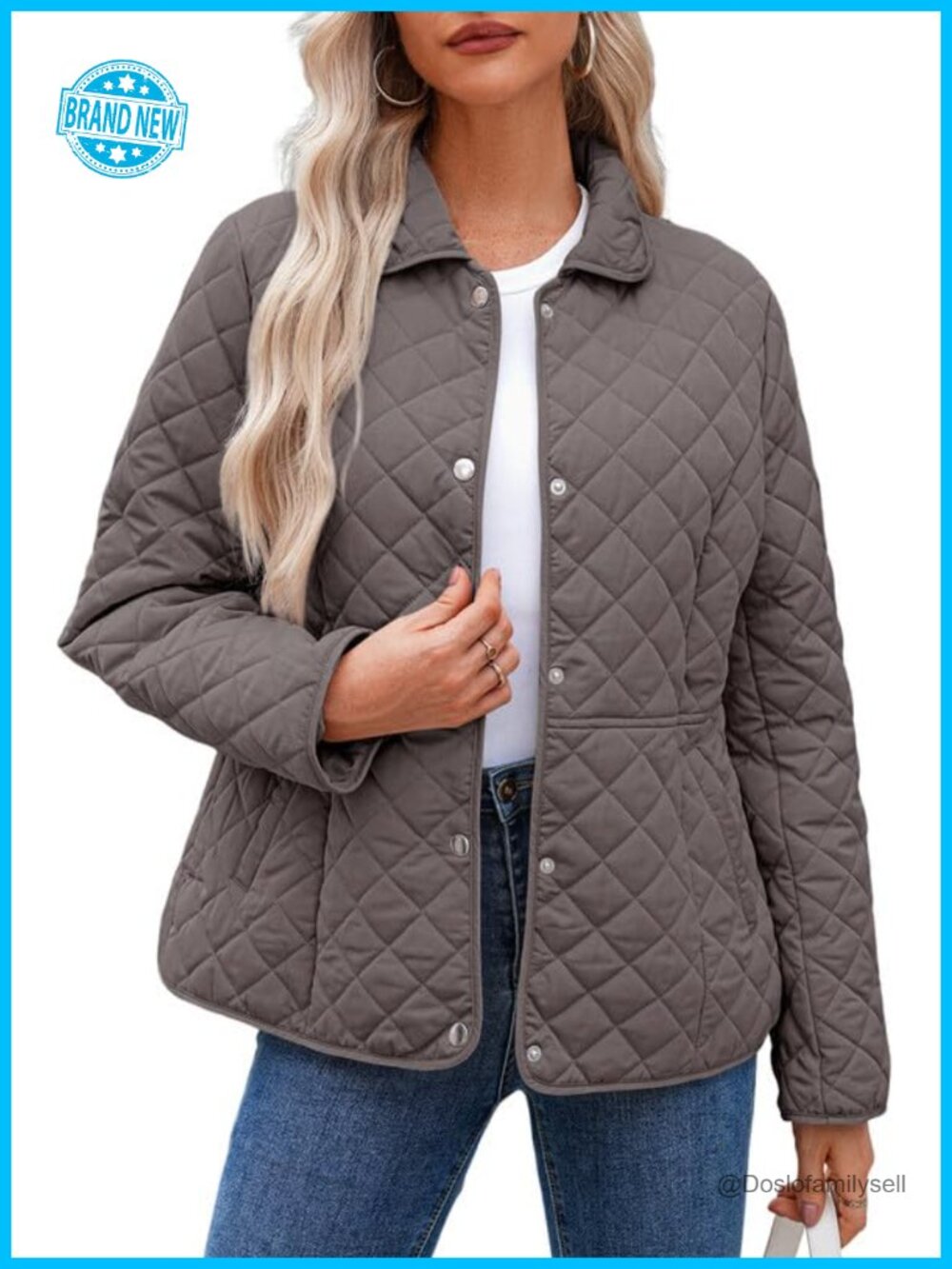 Quilted Button Down Puffer Jacket Long Sleeve Diamond Coat with Pockets